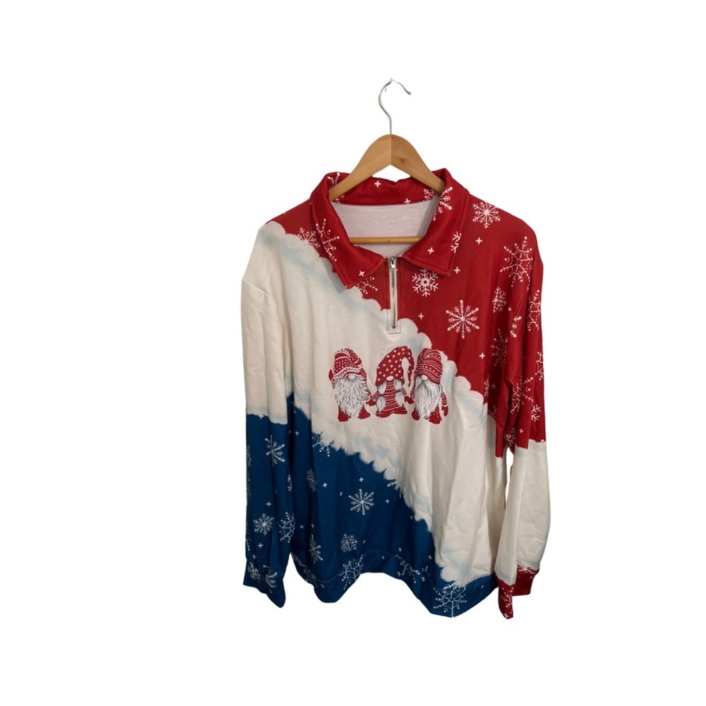 Festive Red and Blue Snowflake Sweater